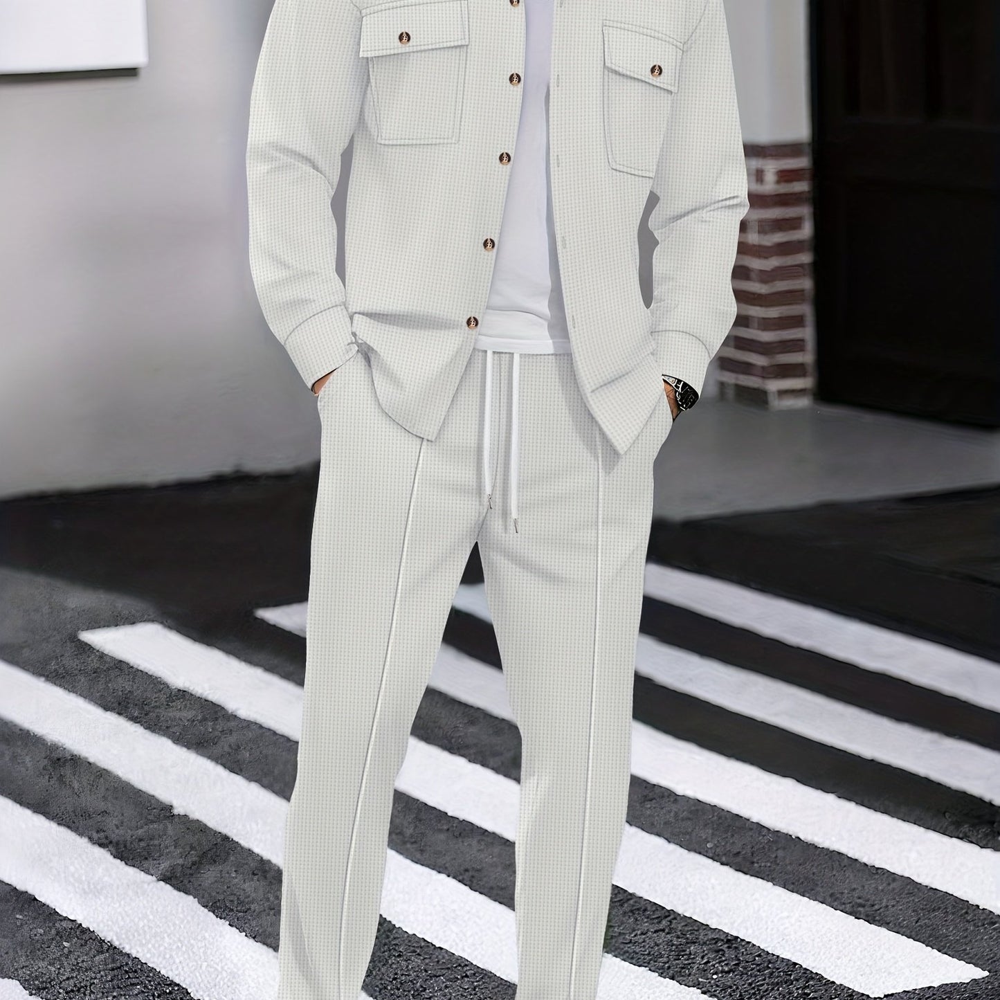 Milan – Casual Waffelstrick Set mit Hemd & Hose