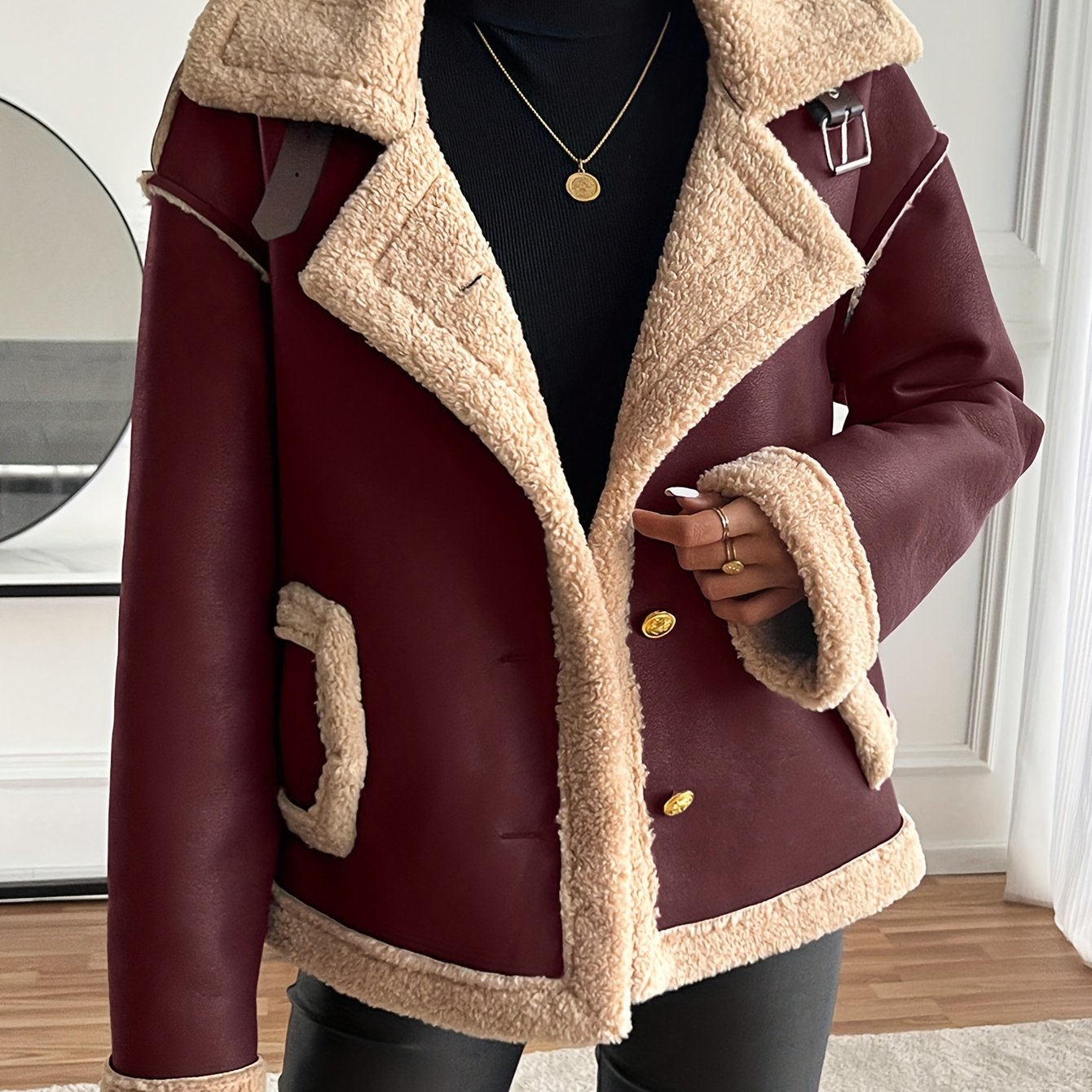 Leona – Zweifarbige Faux Fur Bikerjacke