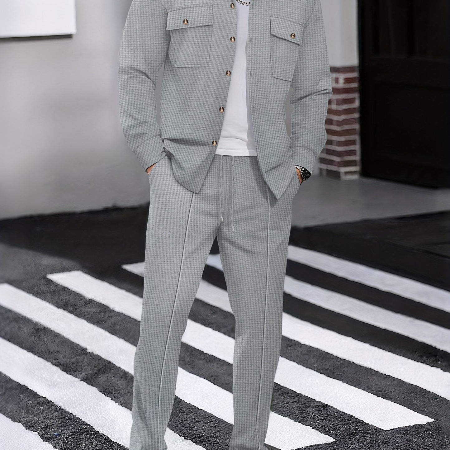 Milan – Casual Waffelstrick Set mit Hemd & Hose