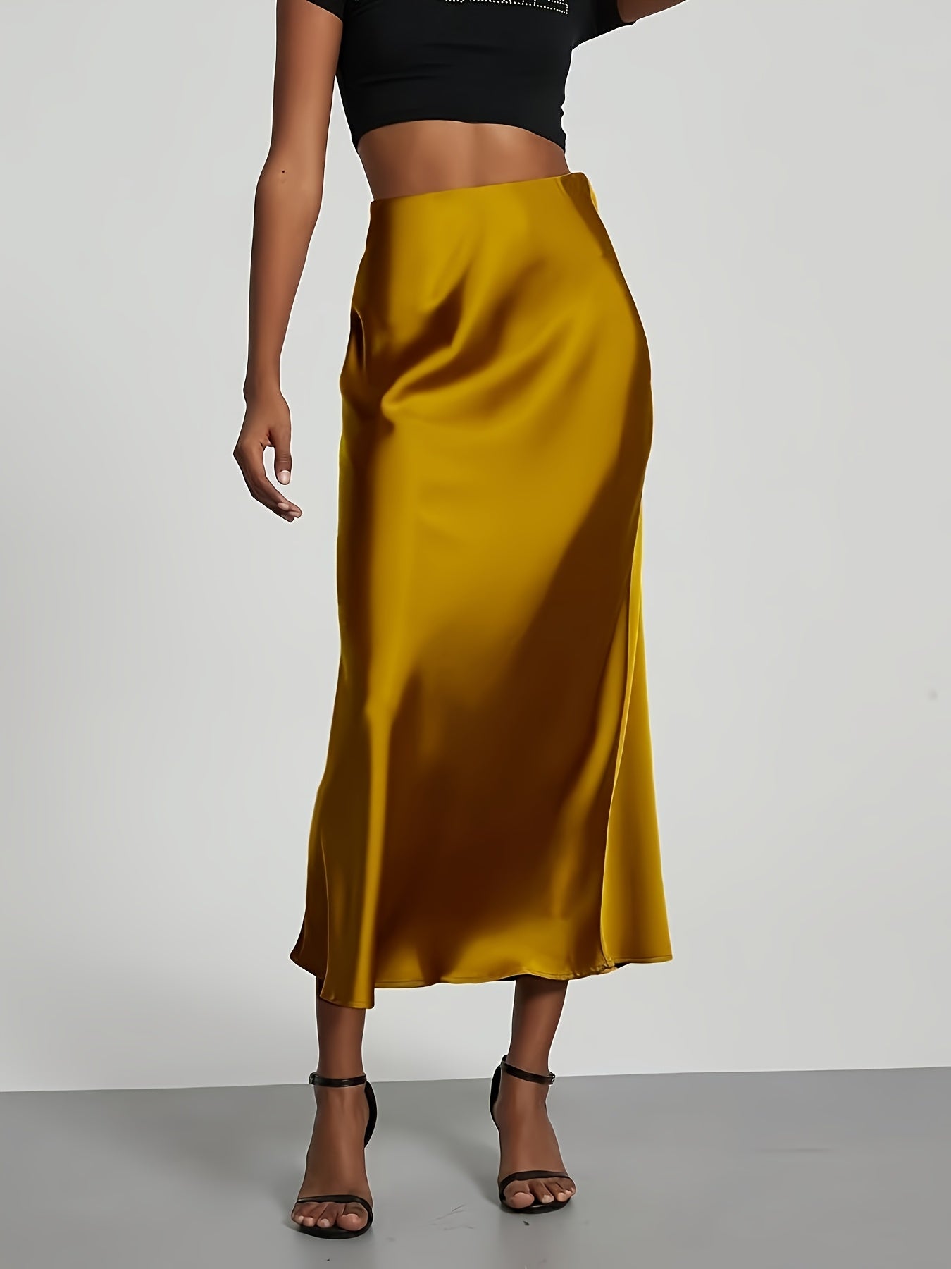 Selin – Satin Midirock mit hoher Taille