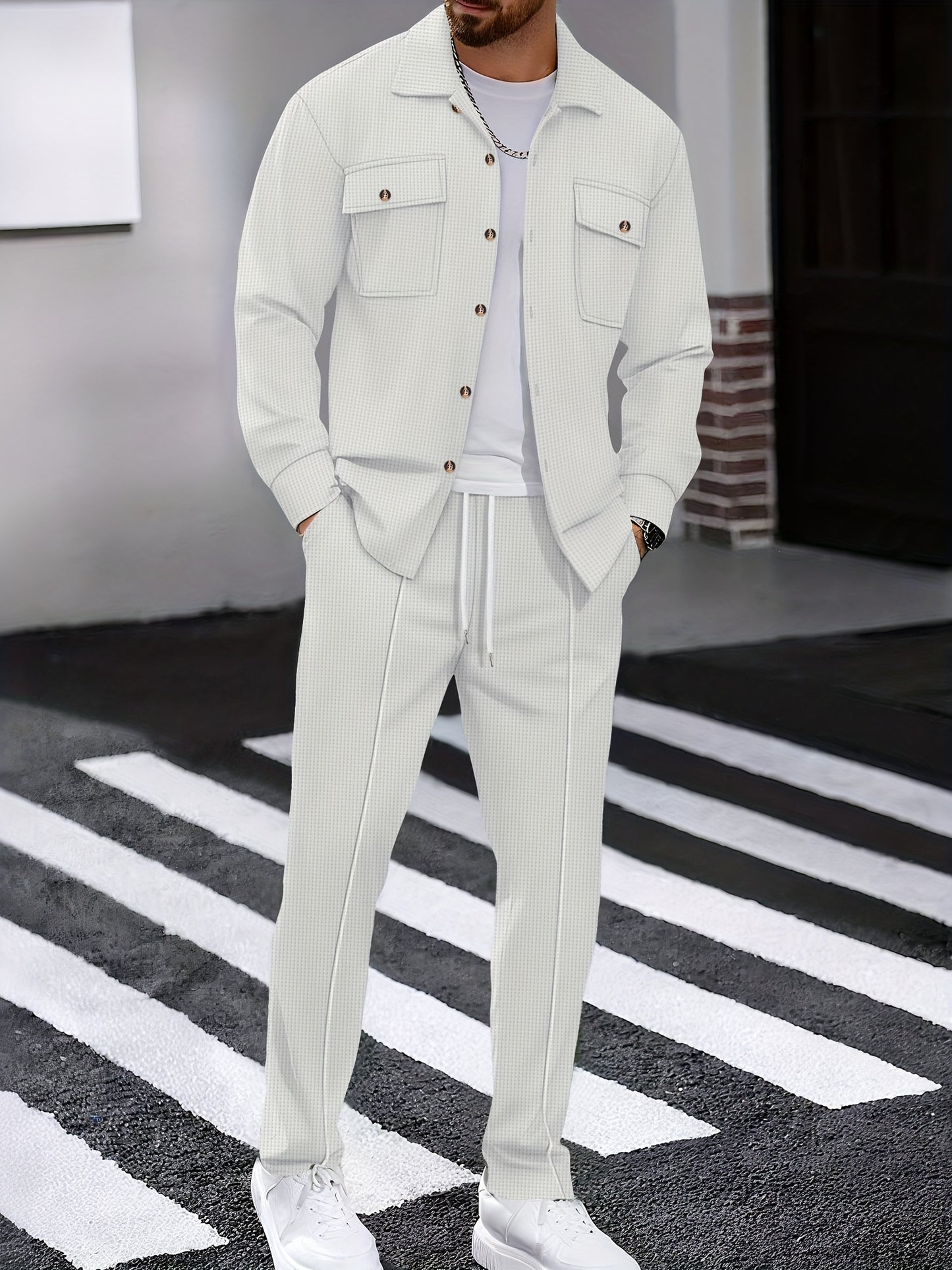 Milan – Casual Waffelstrick Set mit Hemd & Hose