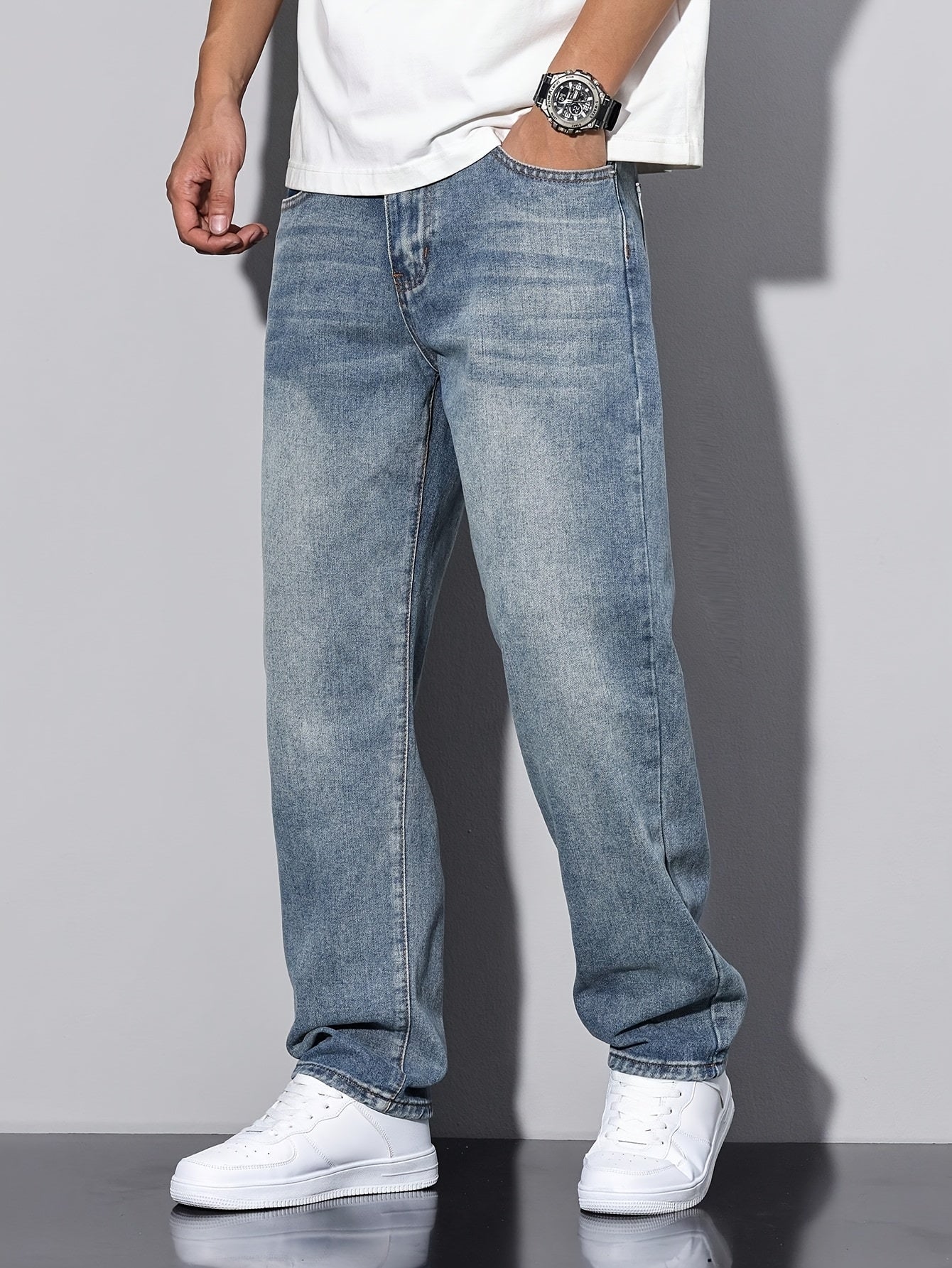 Nico – Gerade Schnitt Jeans in Stone Grey