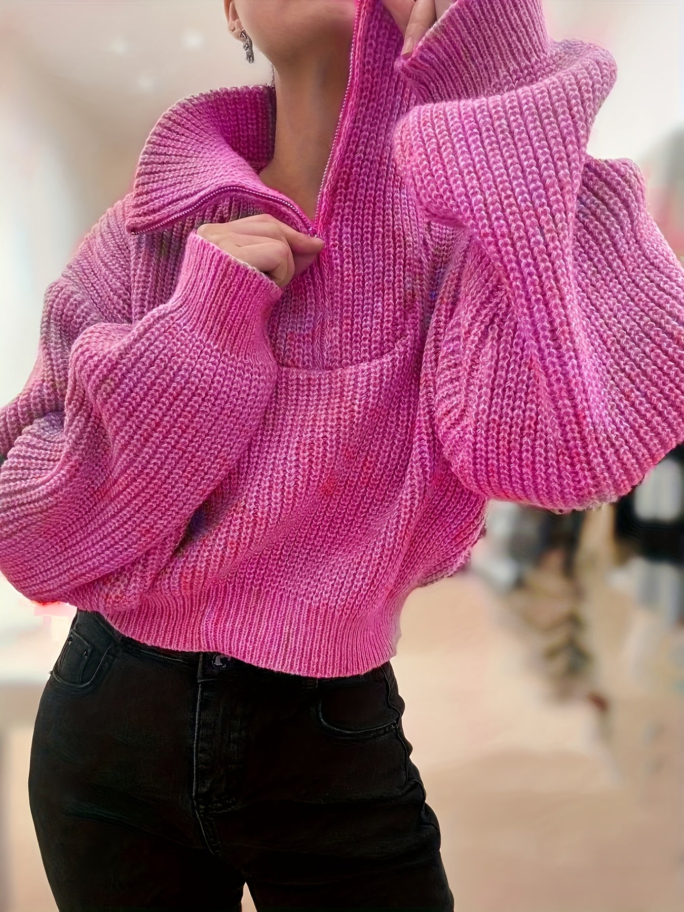 Nayla – Rippstrick Crop Pullover mit Reißverschluss