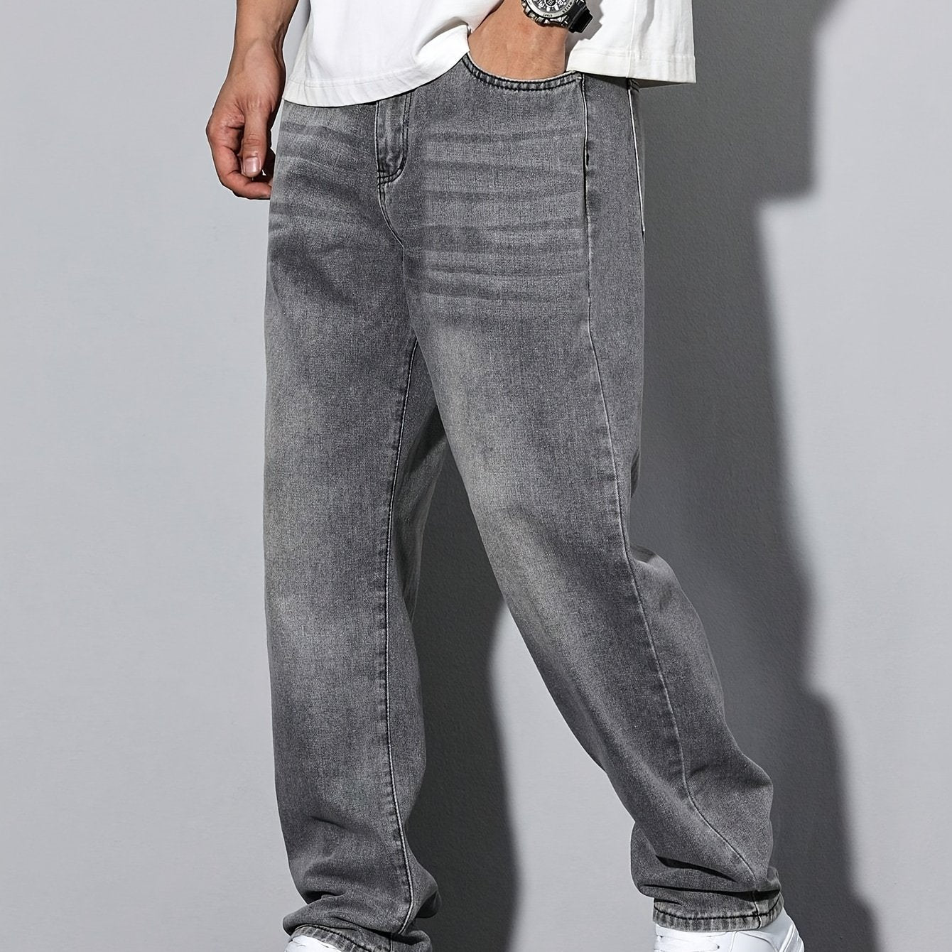 Nico – Gerade Schnitt Jeans in Stone Grey