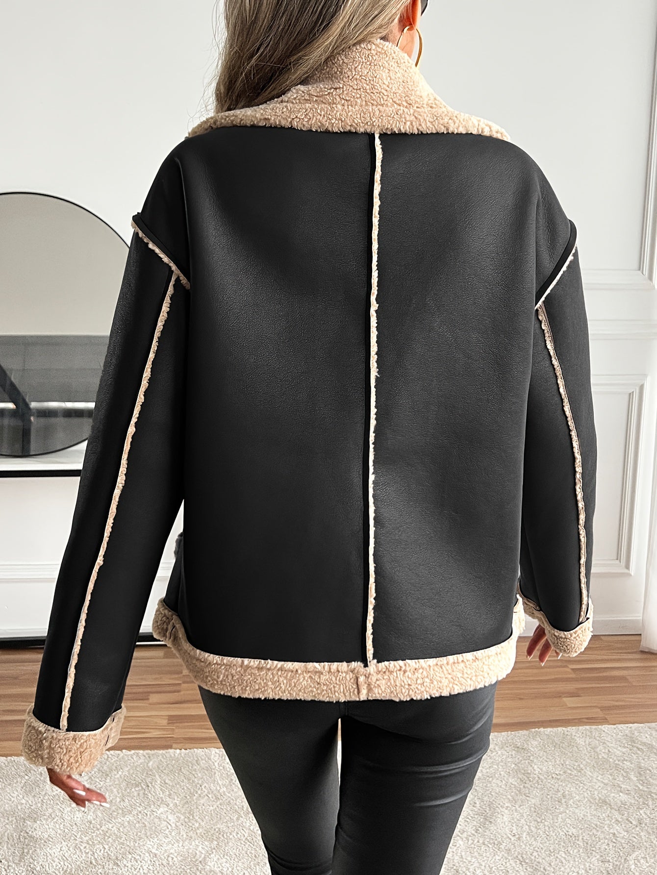 Leona – Zweifarbige Faux Fur Bikerjacke