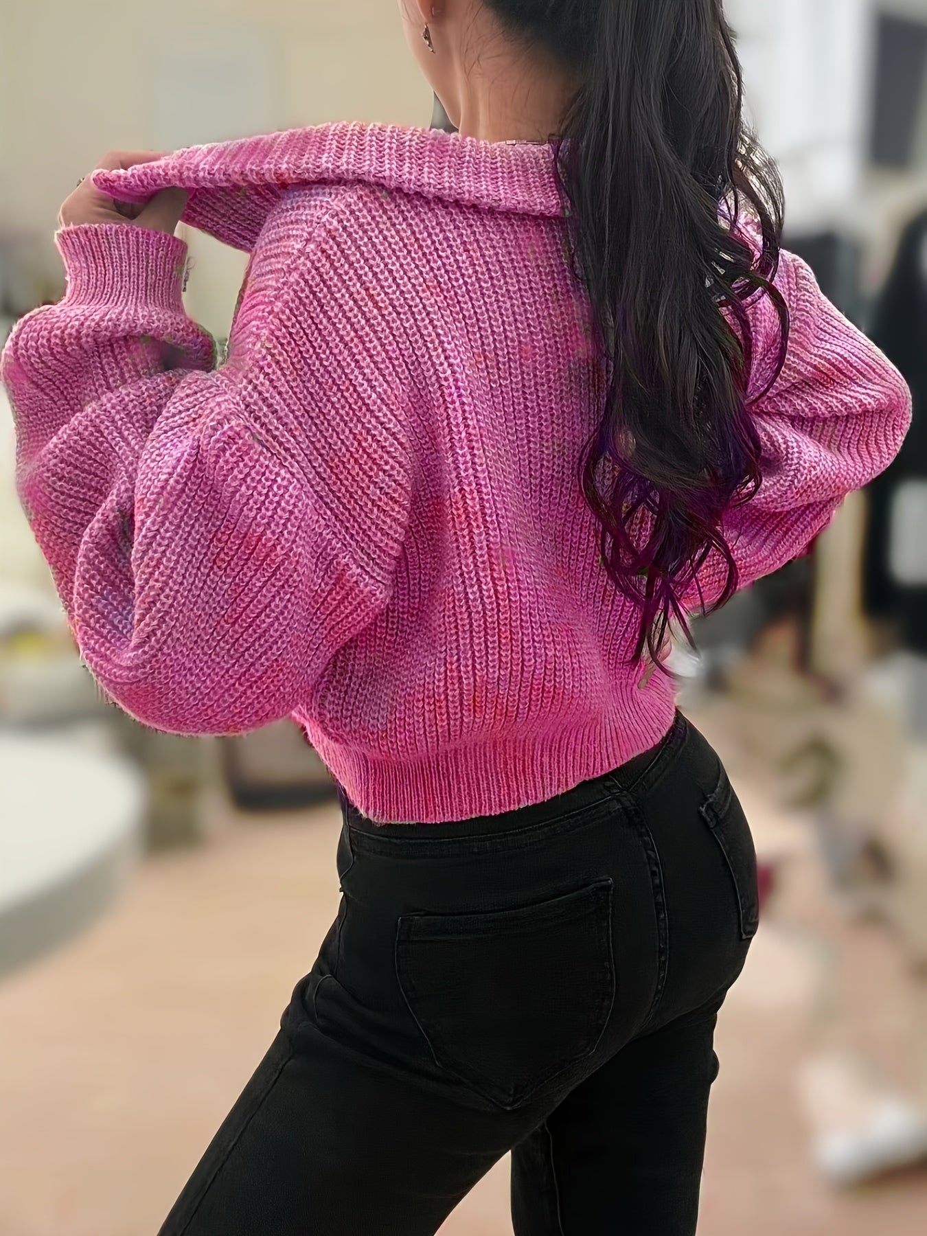Nayla – Rippstrick Crop Pullover mit Reißverschluss