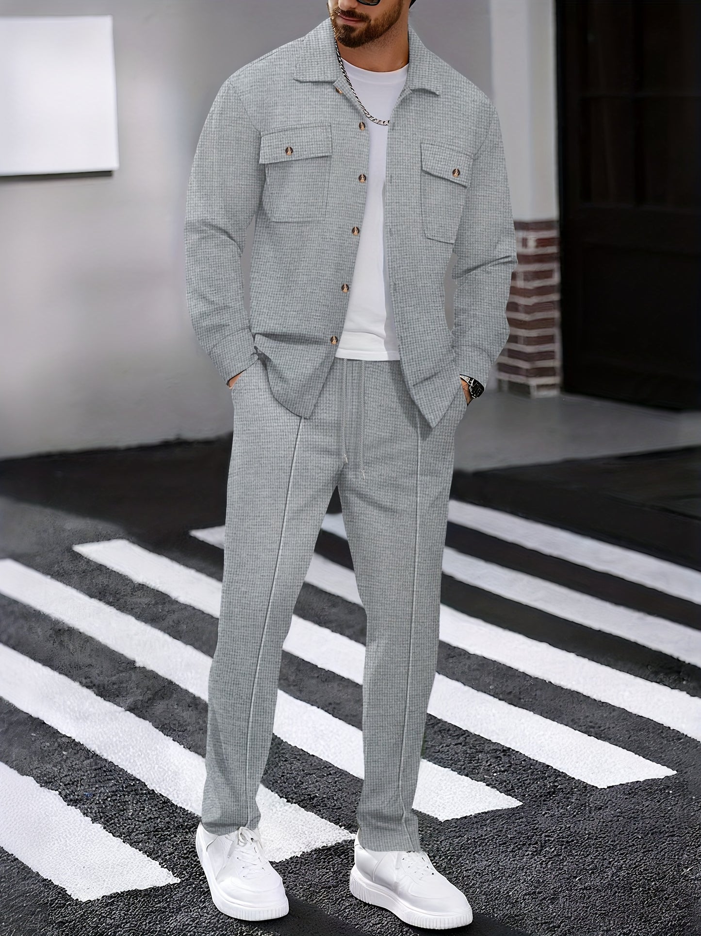 Milan – Casual Waffelstrick Set mit Hemd & Hose