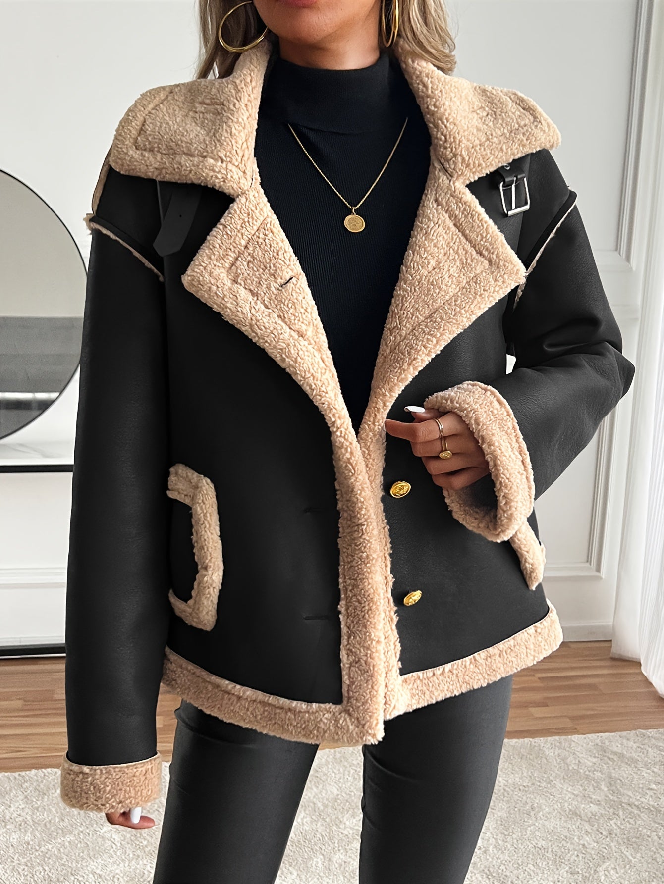 Leona – Zweifarbige Faux Fur Bikerjacke