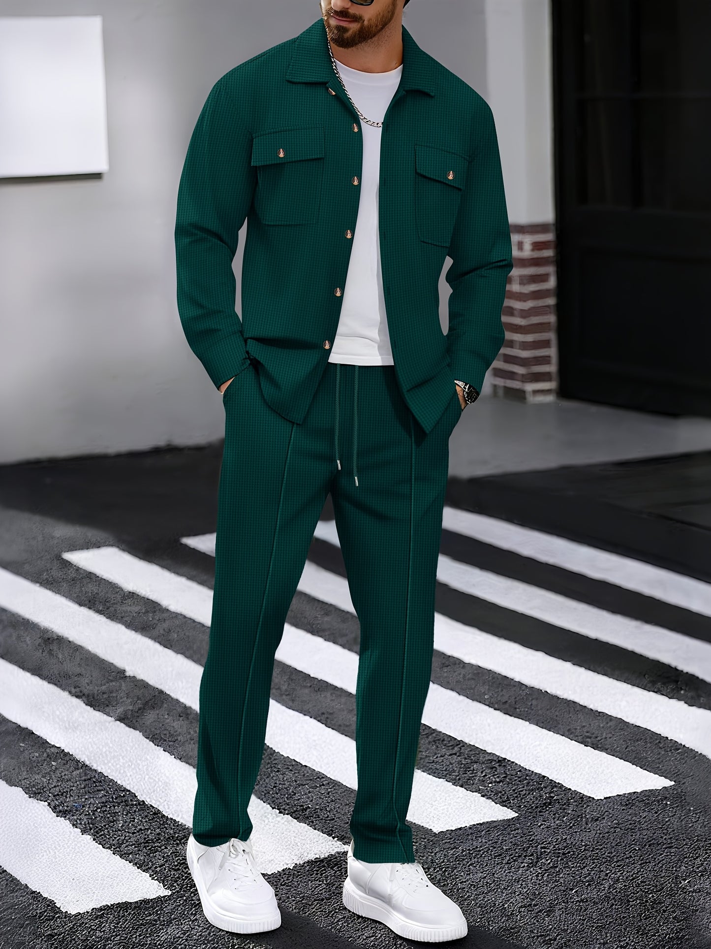 Milan – Casual Waffelstrick Set mit Hemd & Hose