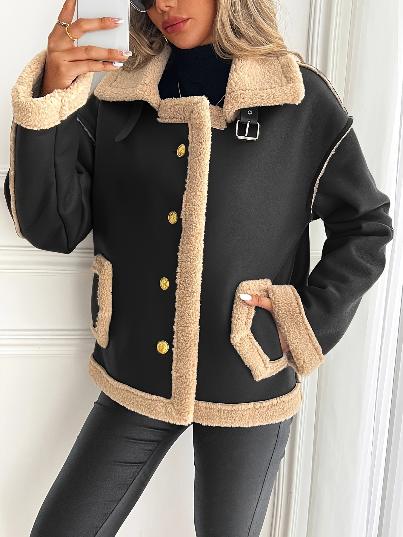 Leona – Zweifarbige Faux Fur Bikerjacke