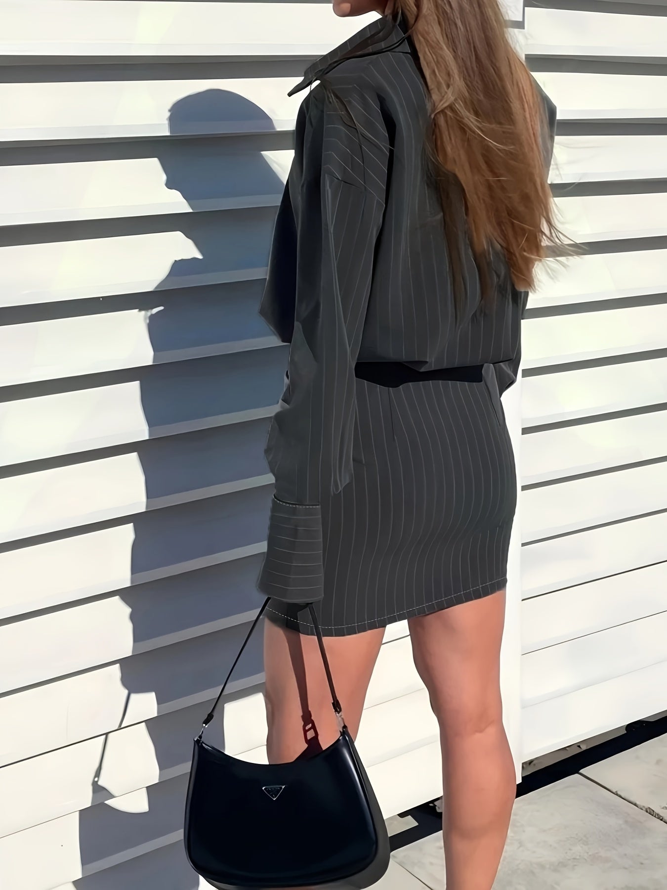 Elegantes Damen-Streifen-Shirt mit passendem Rock, 2-teiliges Outfit