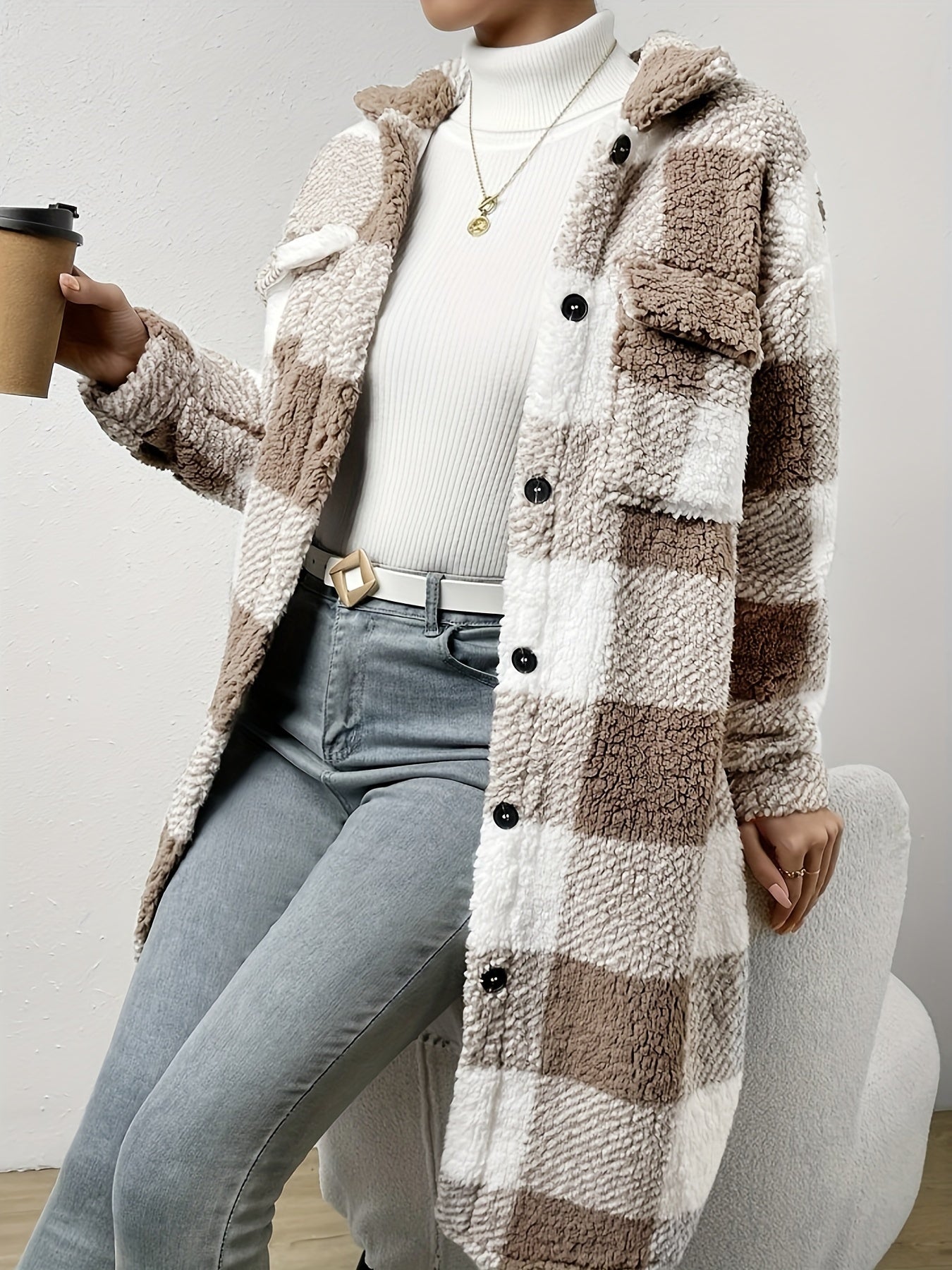 Mira – Kariertes Teddy-Mantel aus Fleece