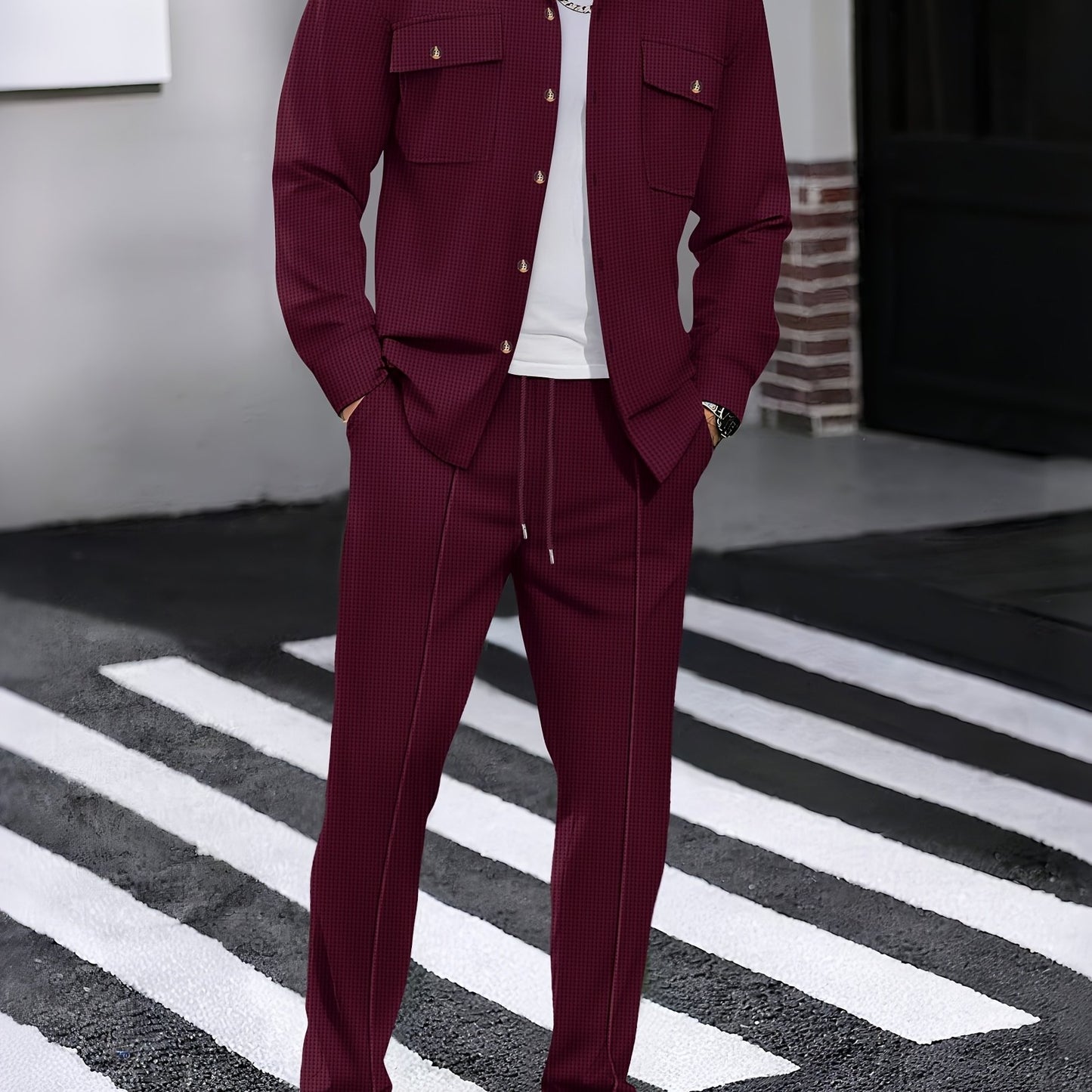 Milan – Casual Waffelstrick Set mit Hemd & Hose