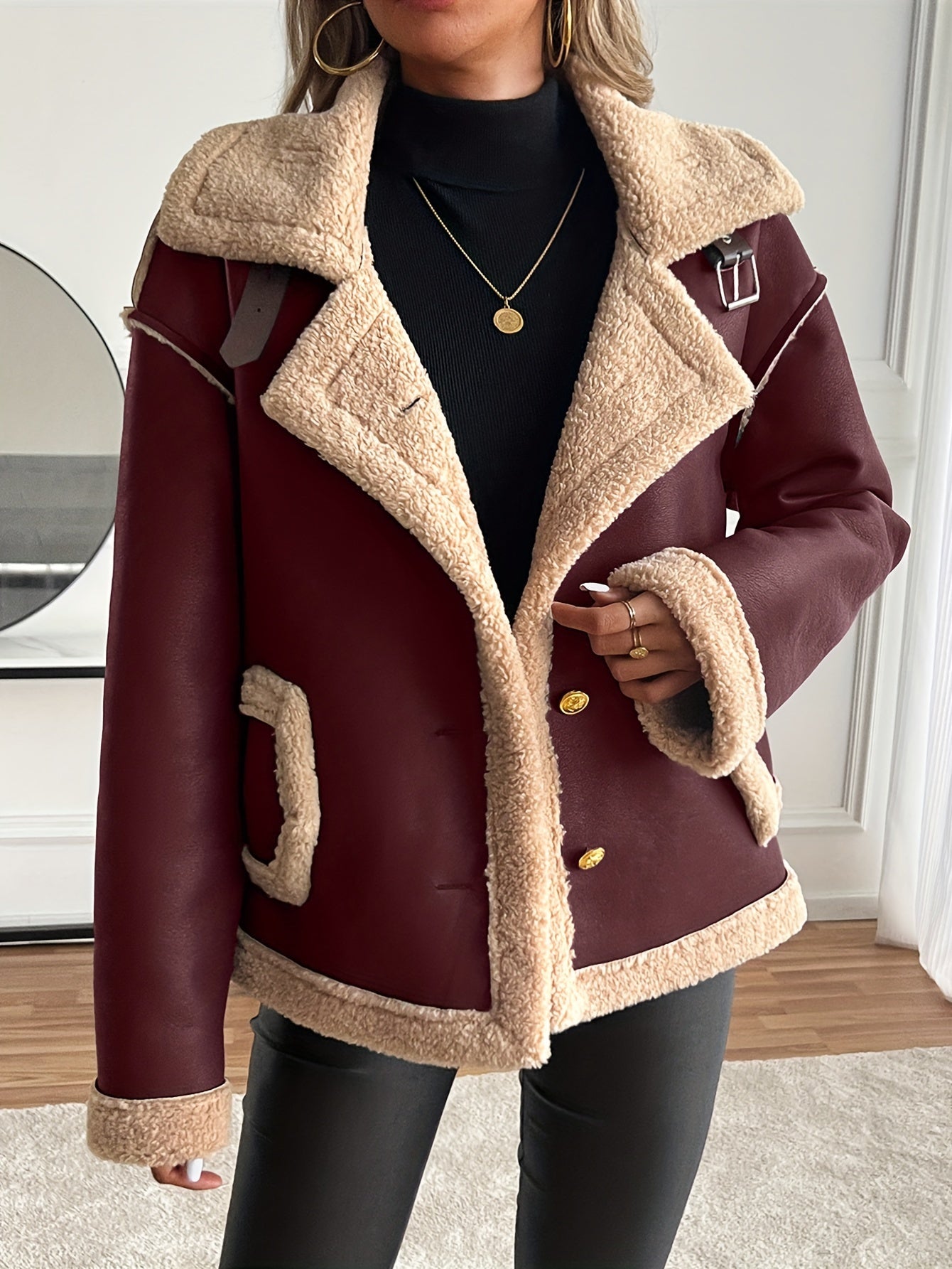 Leona – Zweifarbige Faux Fur Bikerjacke