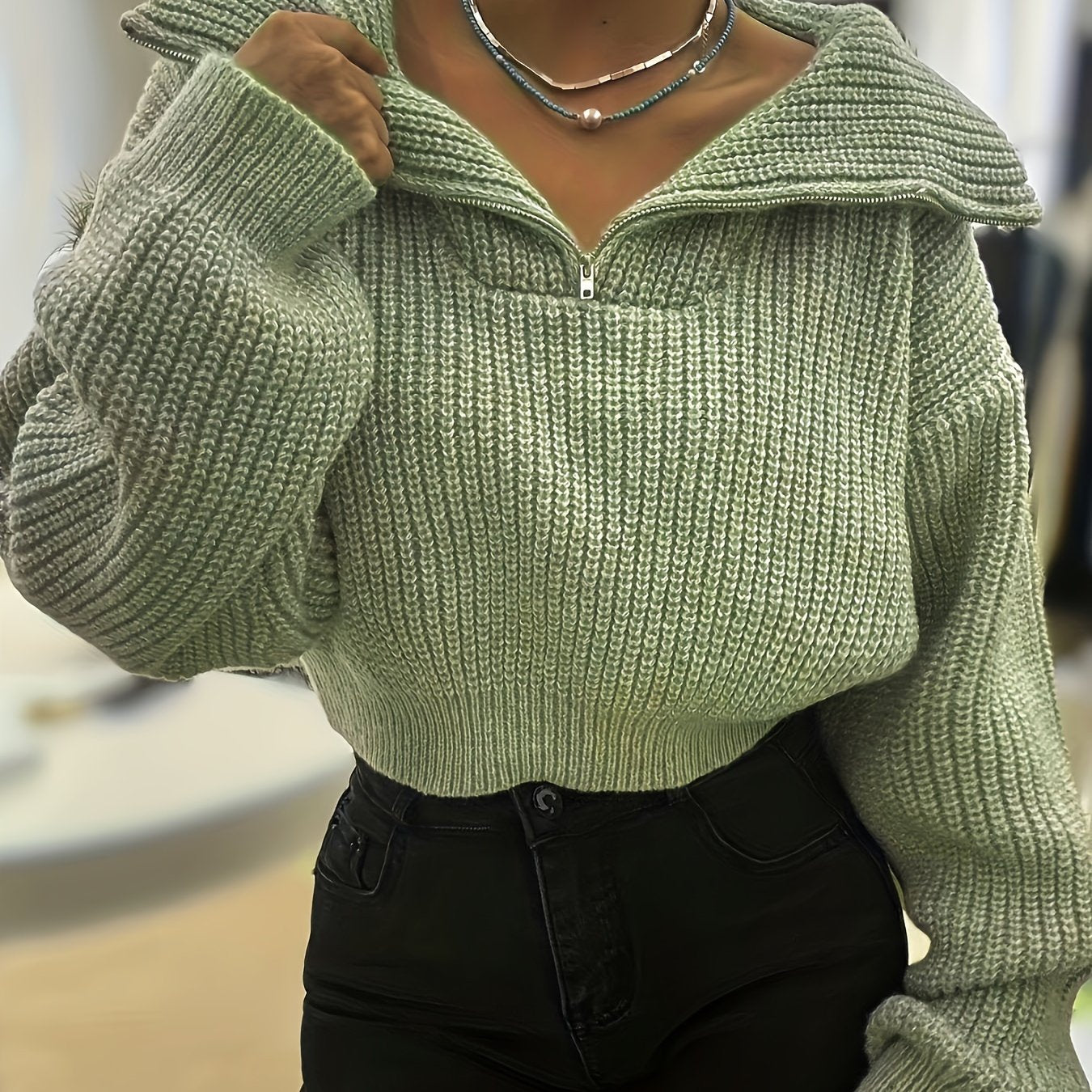 Nayla – Rippstrick Crop Pullover mit Reißverschluss