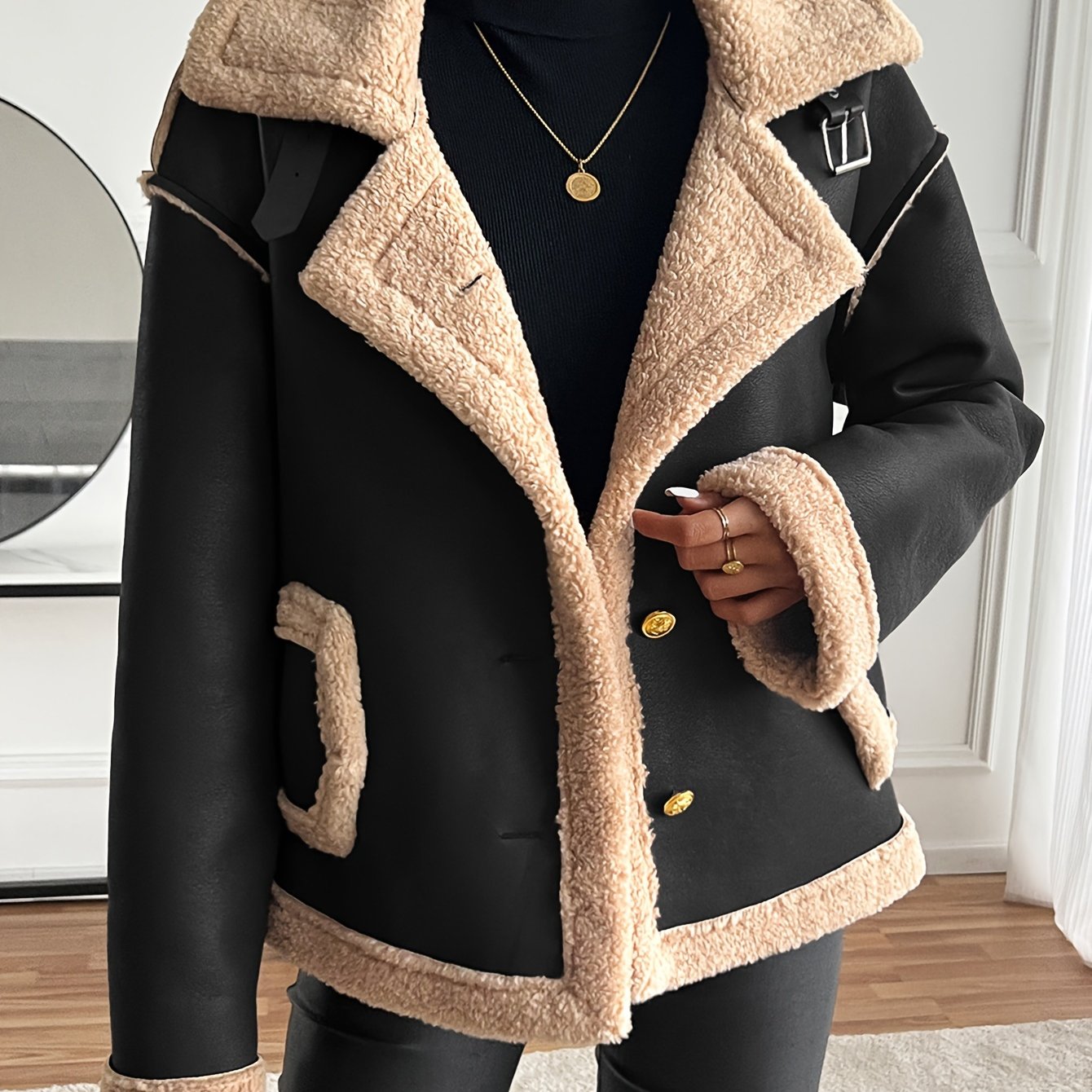 Leona – Zweifarbige Faux Fur Bikerjacke
