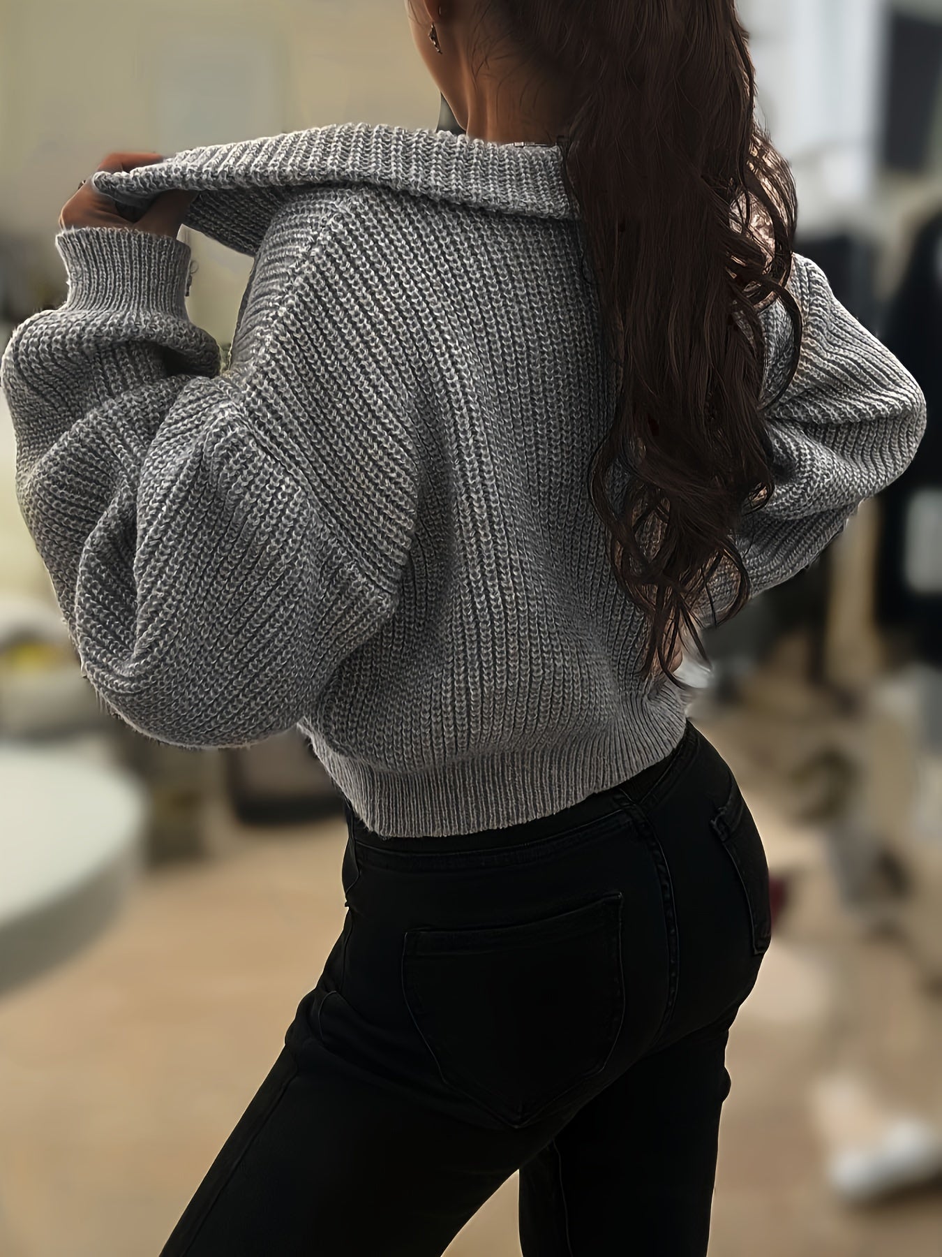 Nayla – Rippstrick Crop Pullover mit Reißverschluss