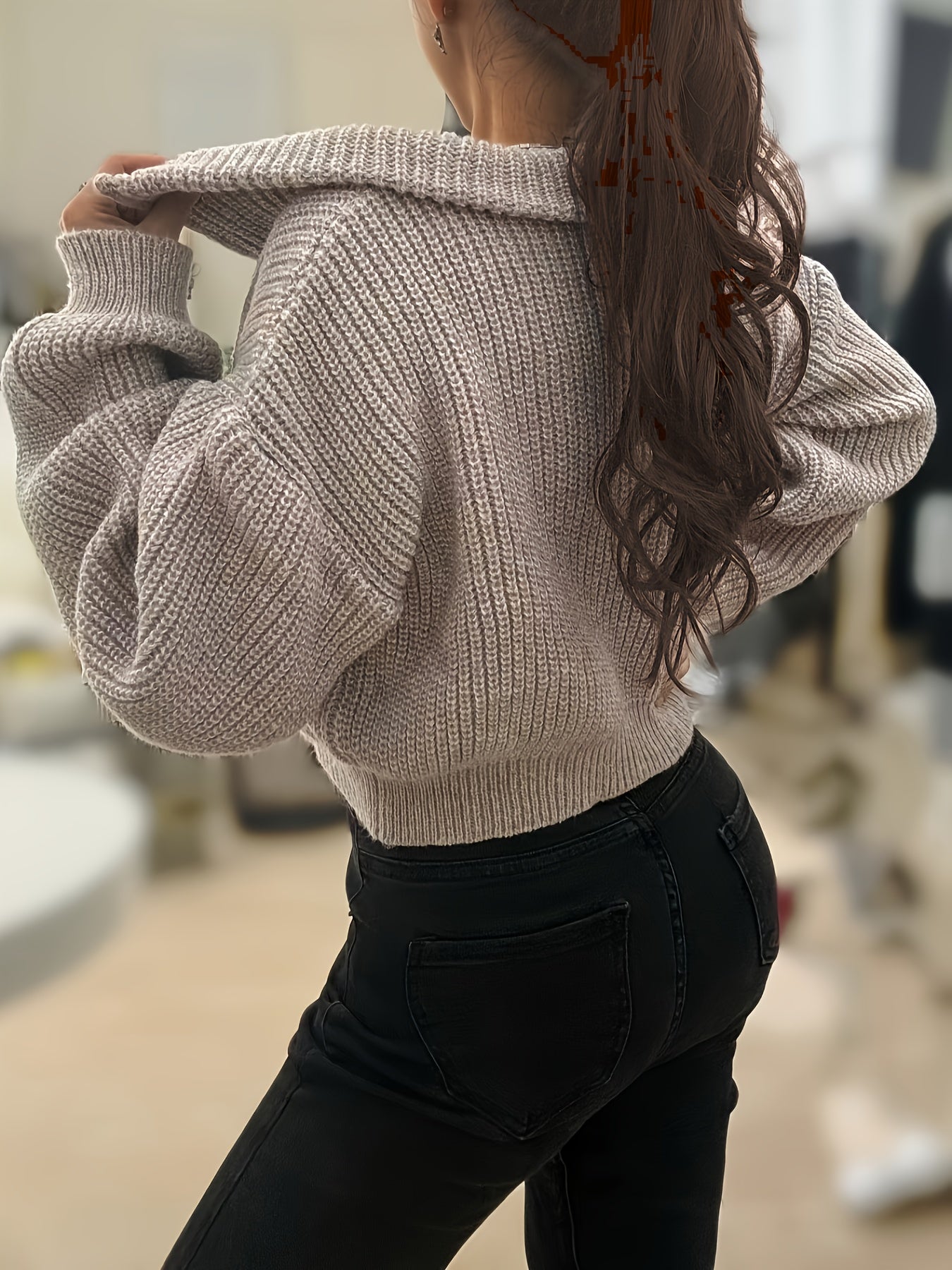Nayla – Rippstrick Crop Pullover mit Reißverschluss