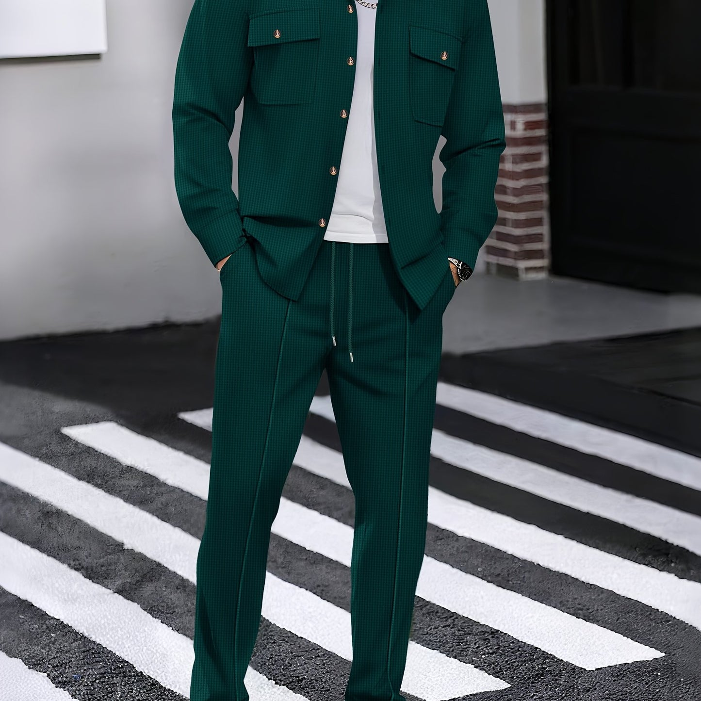 Milan – Casual Waffelstrick Set mit Hemd & Hose