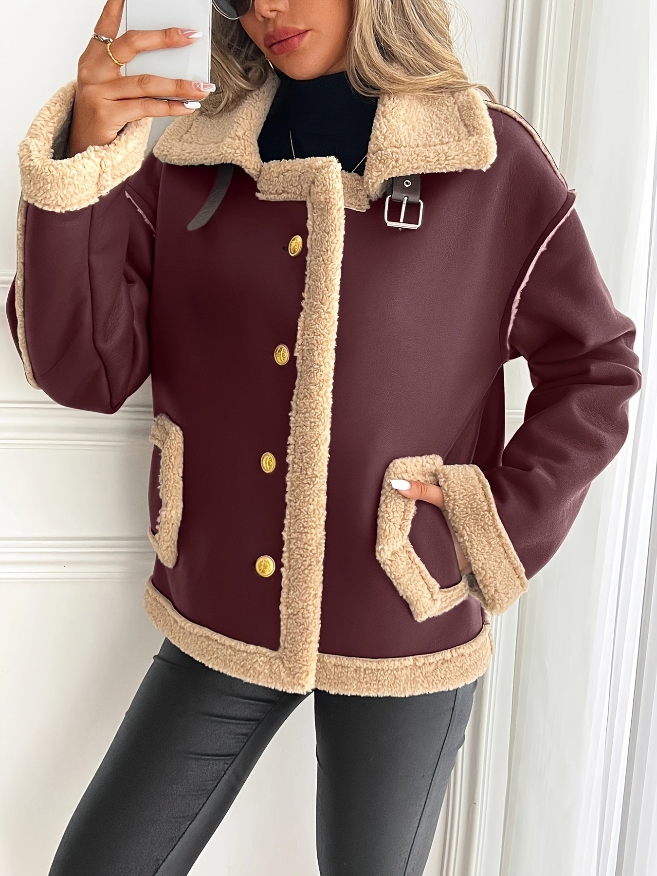 Leona – Zweifarbige Faux Fur Bikerjacke