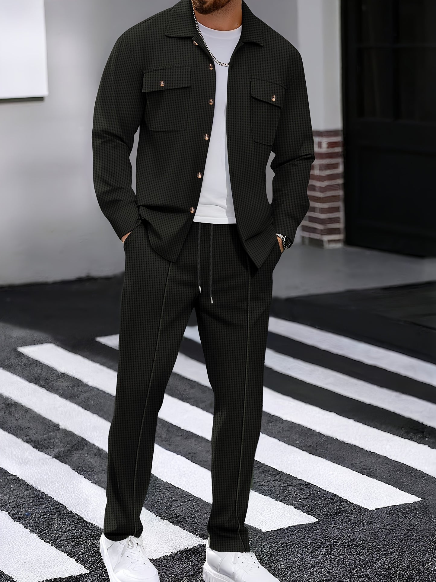 Milan – Casual Waffelstrick Set mit Hemd & Hose