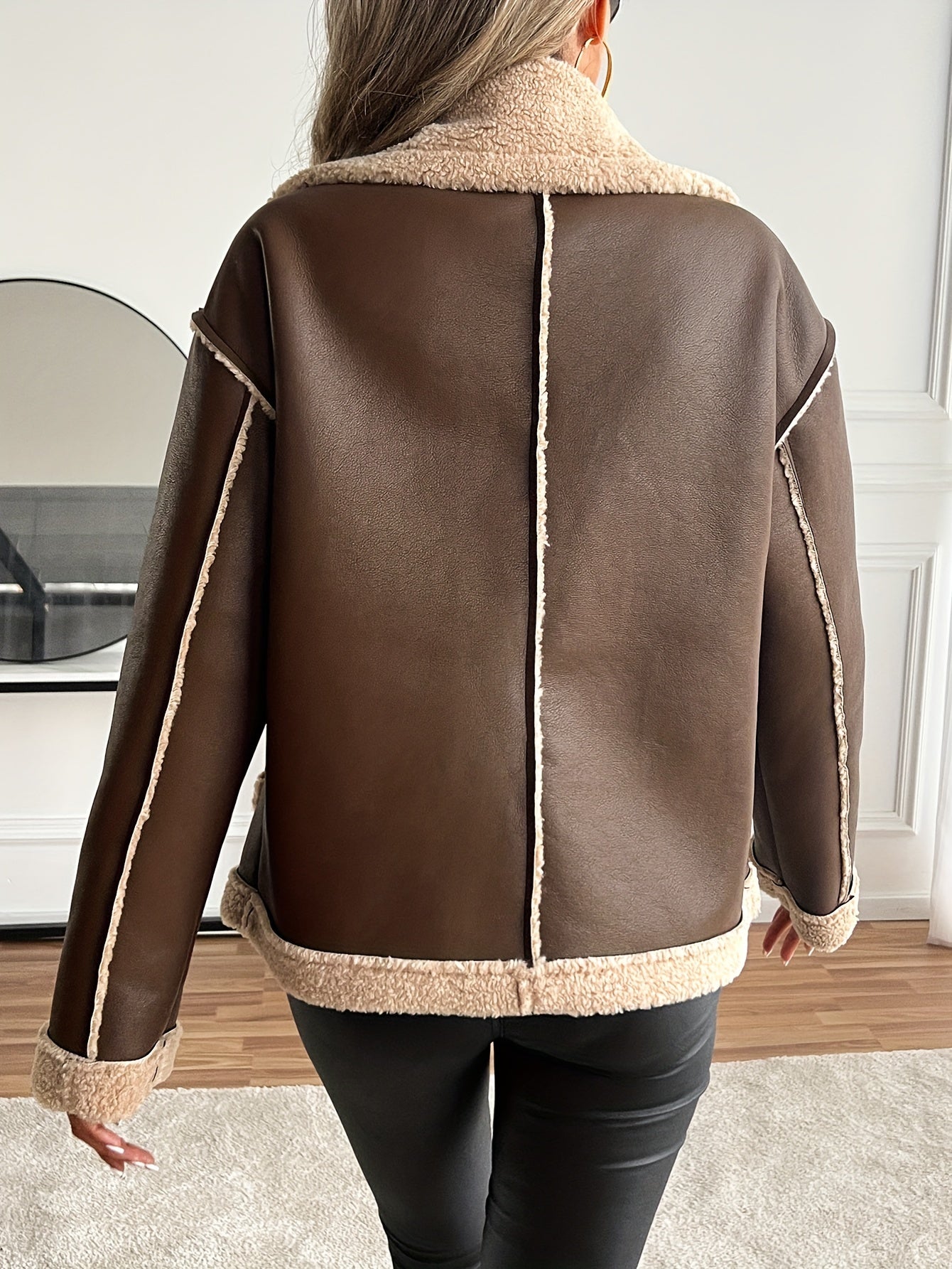 Leona – Zweifarbige Faux Fur Bikerjacke