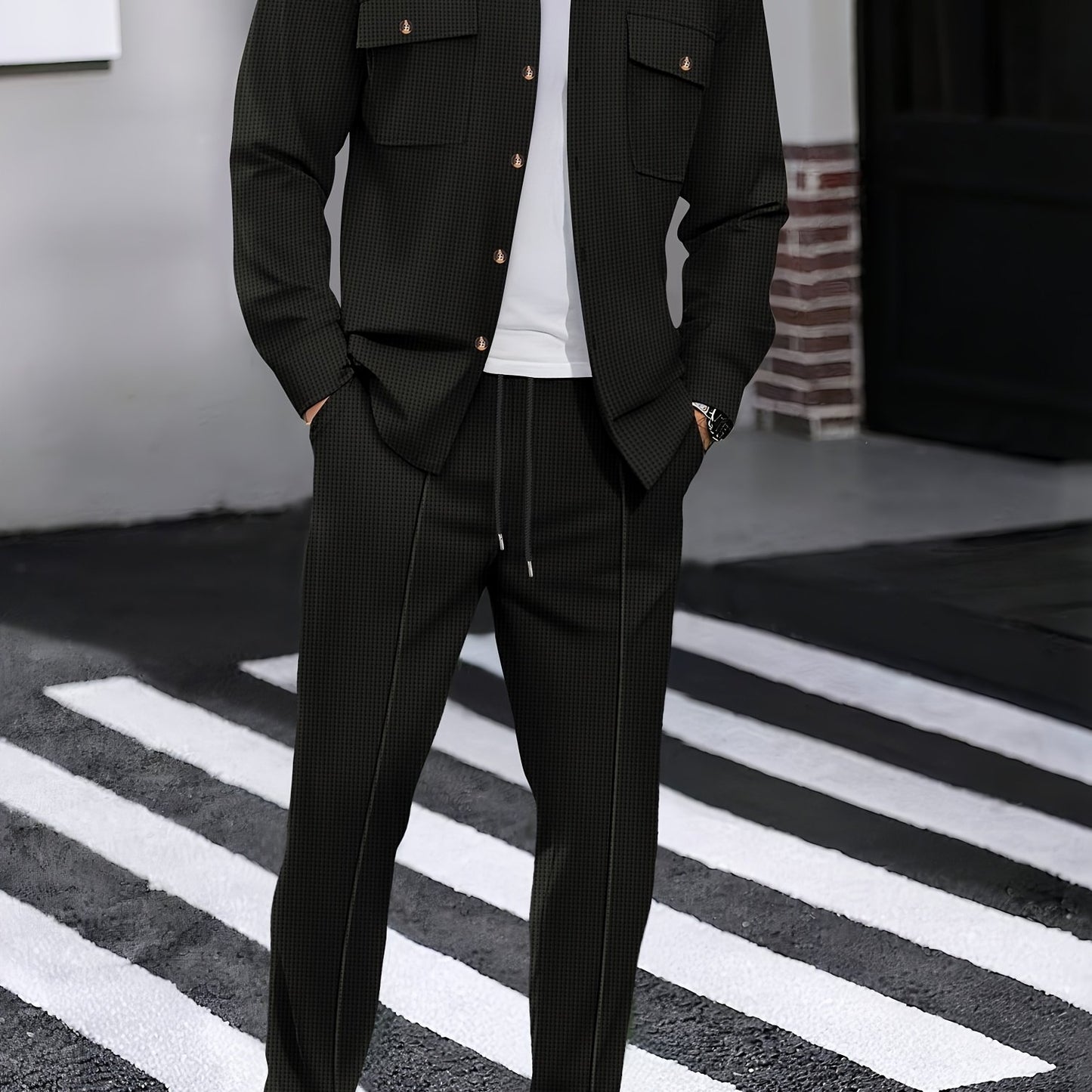 Milan – Casual Waffelstrick Set mit Hemd & Hose