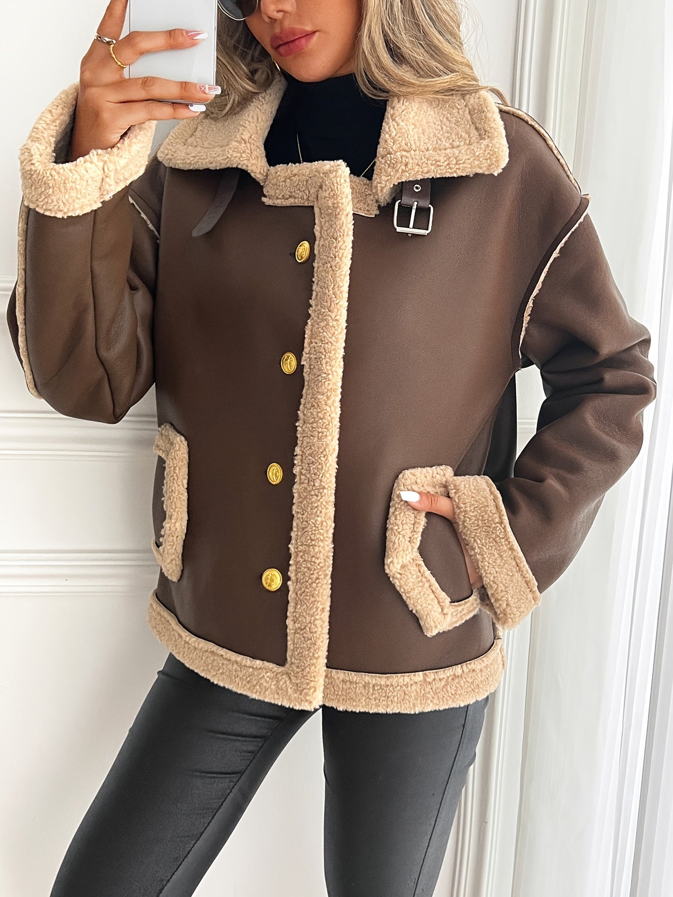 Leona – Zweifarbige Faux Fur Bikerjacke