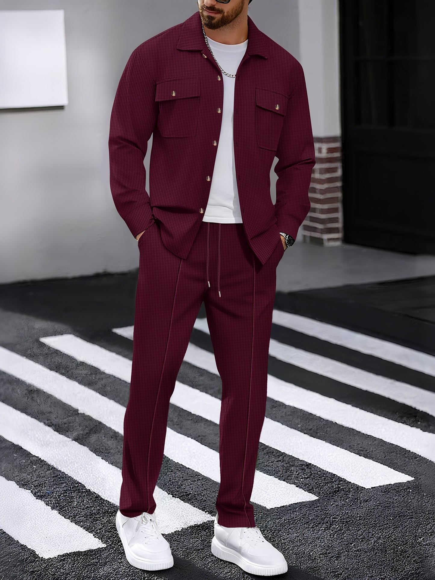 Milan – Casual Waffelstrick Set mit Hemd & Hose