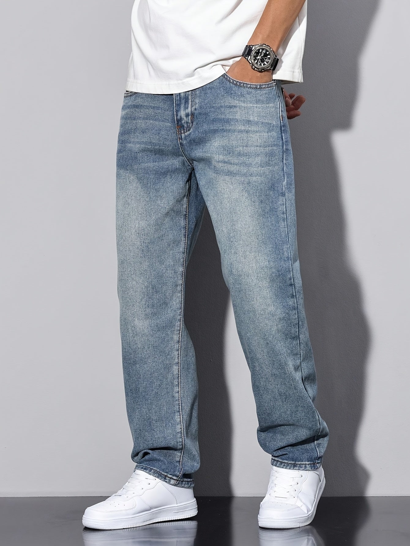 Nico – Gerade Schnitt Jeans in Stone Grey