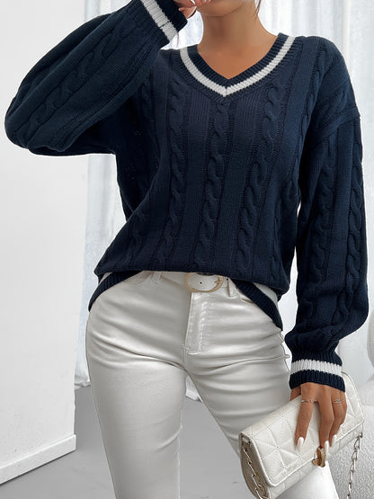 Selena – Farbblock Pullover mit V-Ausschnitt