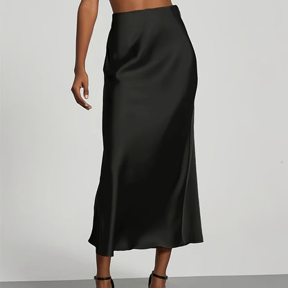 Selin – Satin Midirock mit hoher Taille