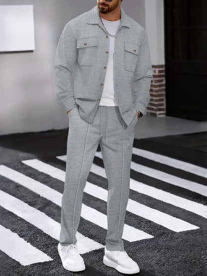 Milan – Casual Waffelstrick Set mit Hemd & Hose