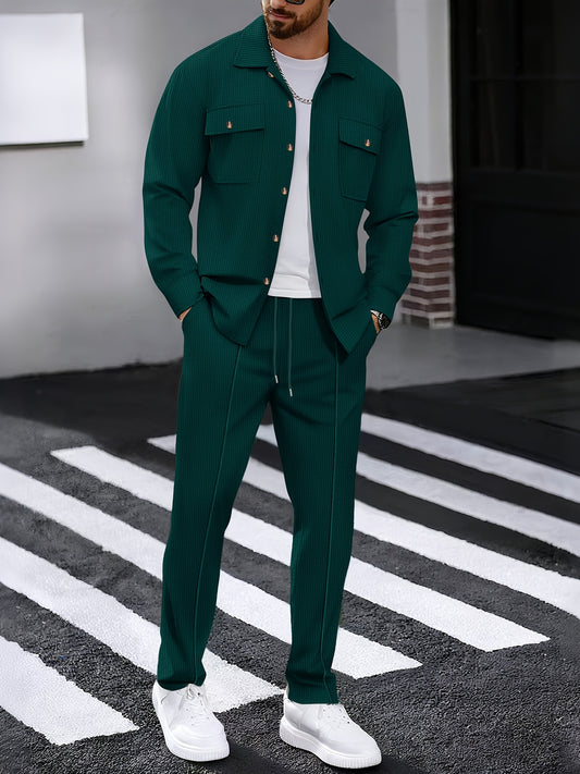 Milan – Casual Waffelstrick Set mit Hemd & Hose