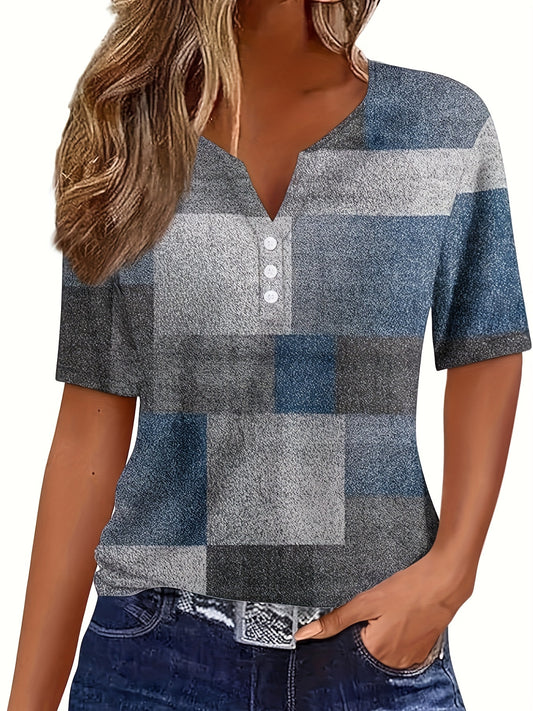 Elena – Kariertes Henley-Tee
