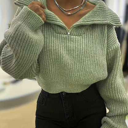 Nayla – Rippstrick Crop Pullover mit Reißverschluss