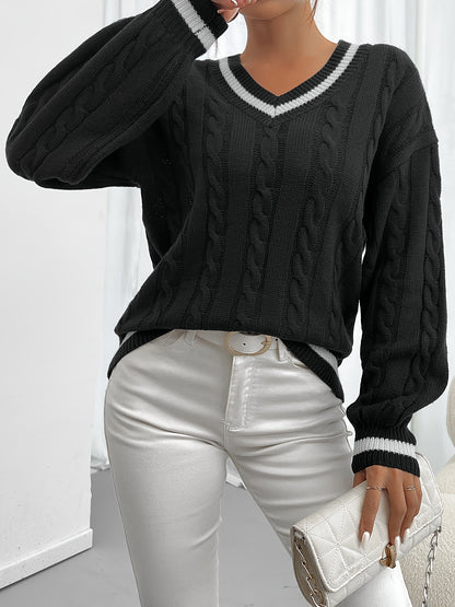 Selena – Farbblock Pullover mit V-Ausschnitt