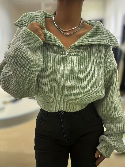 Nayla – Rippstrick Crop Pullover mit Reißverschluss