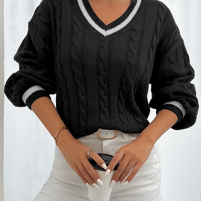 Selena – Farbblock Pullover mit V-Ausschnitt