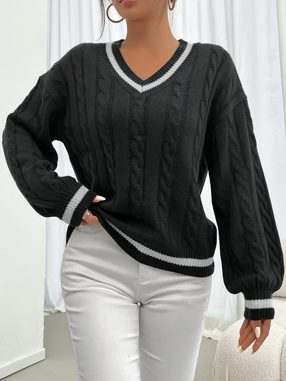 Selena – Farbblock Pullover mit V-Ausschnitt