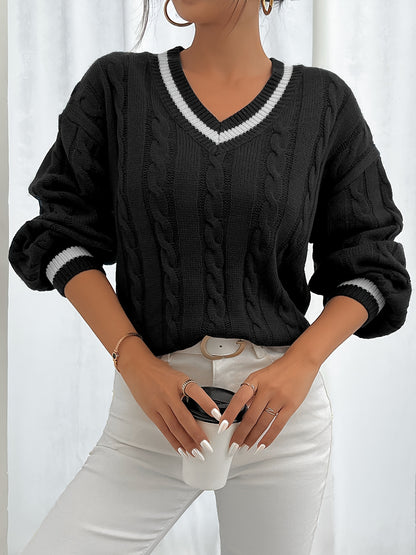 Selena – Farbblock Pullover mit V-Ausschnitt