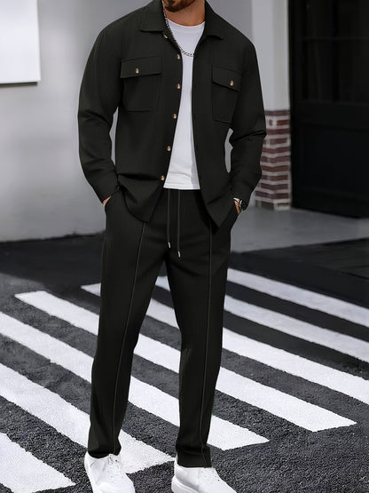 Milan – Casual Waffelstrick Set mit Hemd & Hose