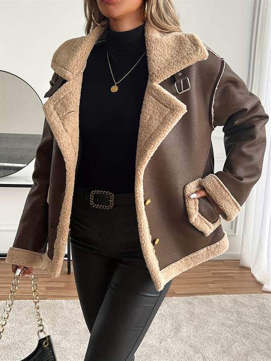 Leona – Zweifarbige Faux Fur Bikerjacke